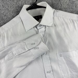 DAKS Shirt Mens 95 White Gray Stripe Pocket Long Sleeve M